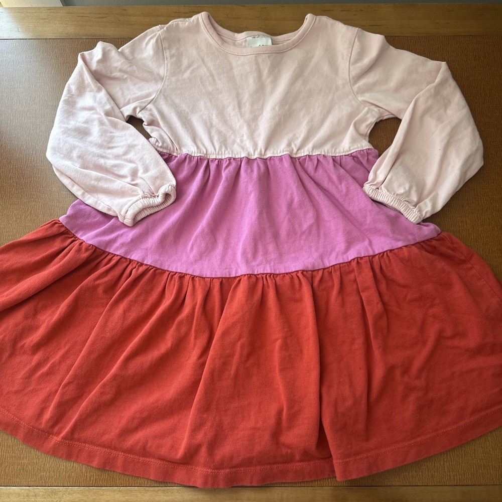 Hanna Andersson Girl's 4 Dress Tiered Twirl Power Pink Long Sleeve